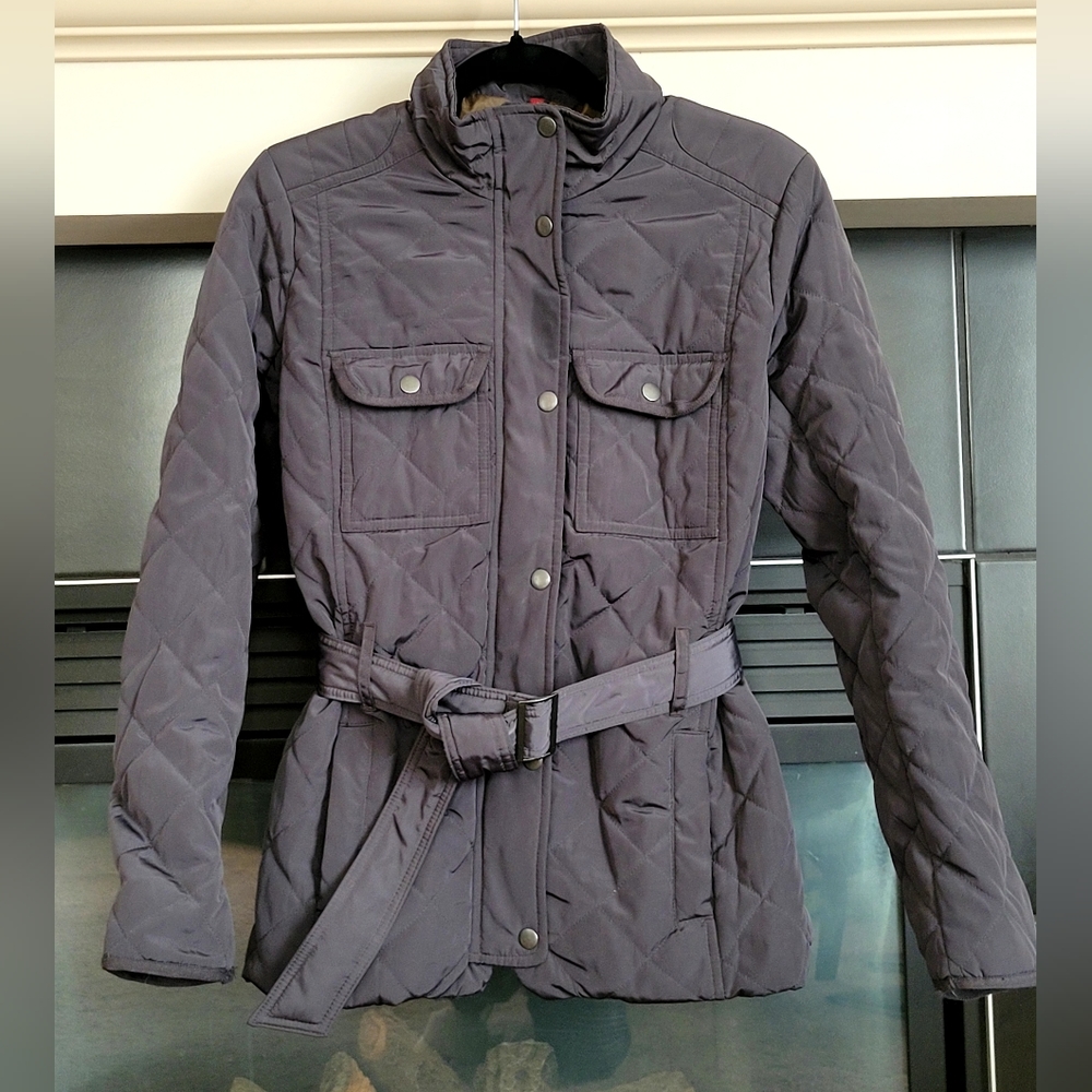 Gap Quilted Puffer Jacket with Belt Dark Gray women's size XS